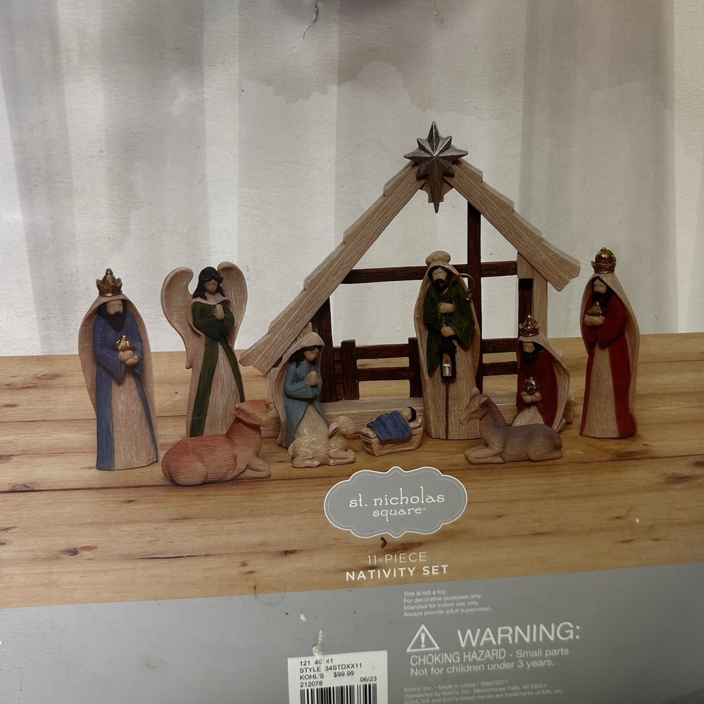 St Nicholas Square Nativity Set 11 Piece Ceramic Christmas‎ Kohls New/READ